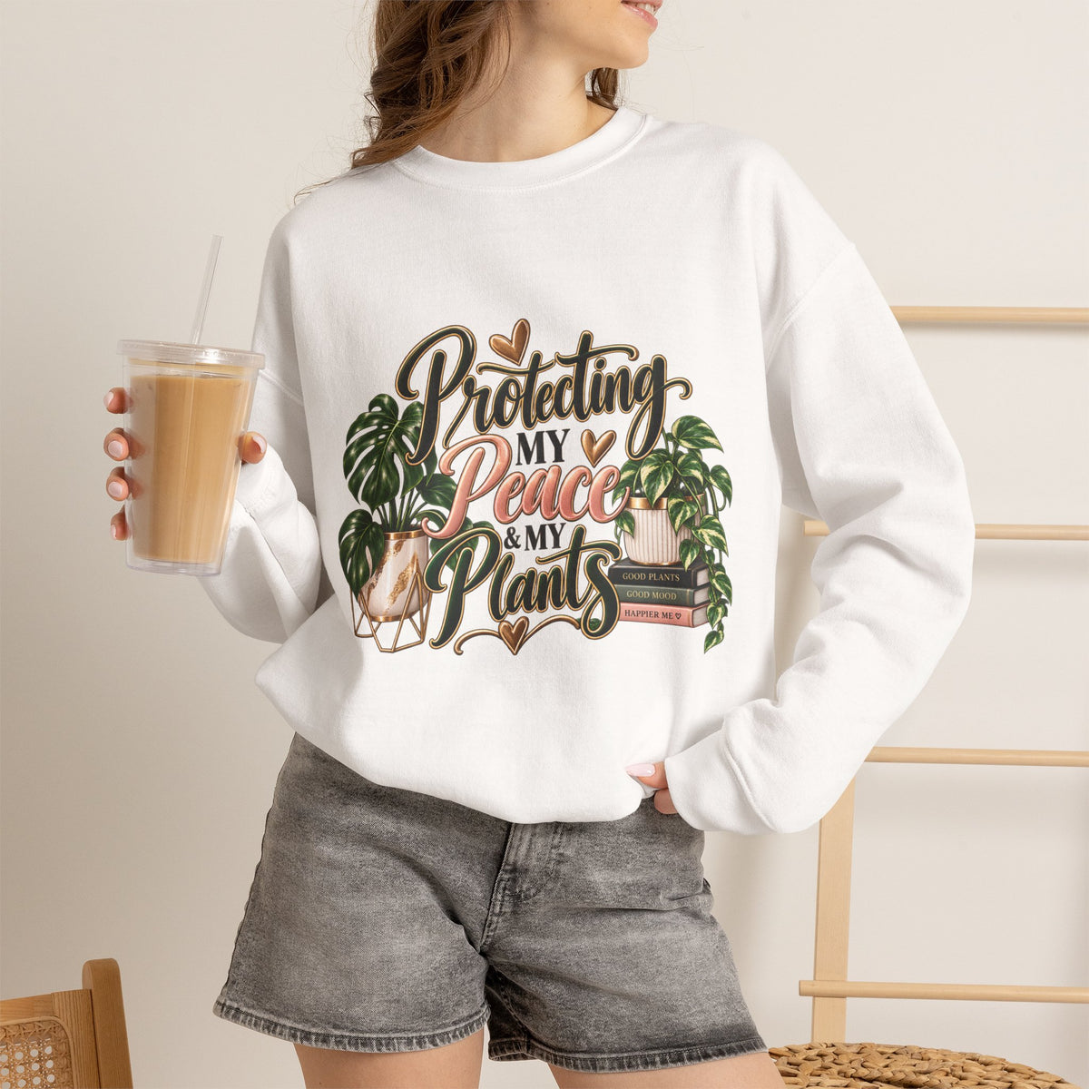 Plant Lover Sweatshirt — "Protecting My Peace & My Plants" Cozy Crewneck