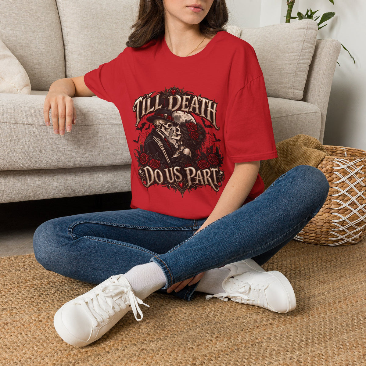Till Death Do Us Part Skull & Rose T-Shirt — Gothic Couple Vows Tee