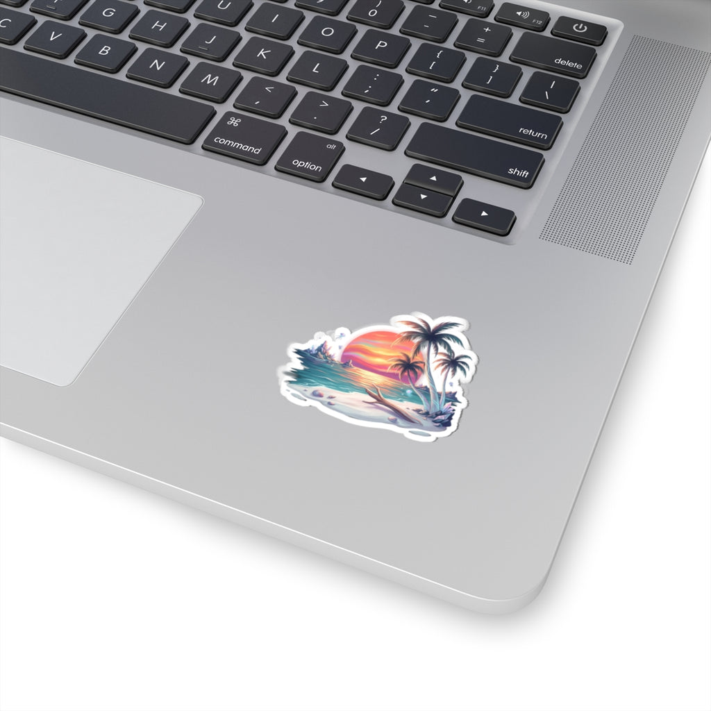 Beach Sunset Sticker — Tropical Palm Paradise Kiss-Cut Decal