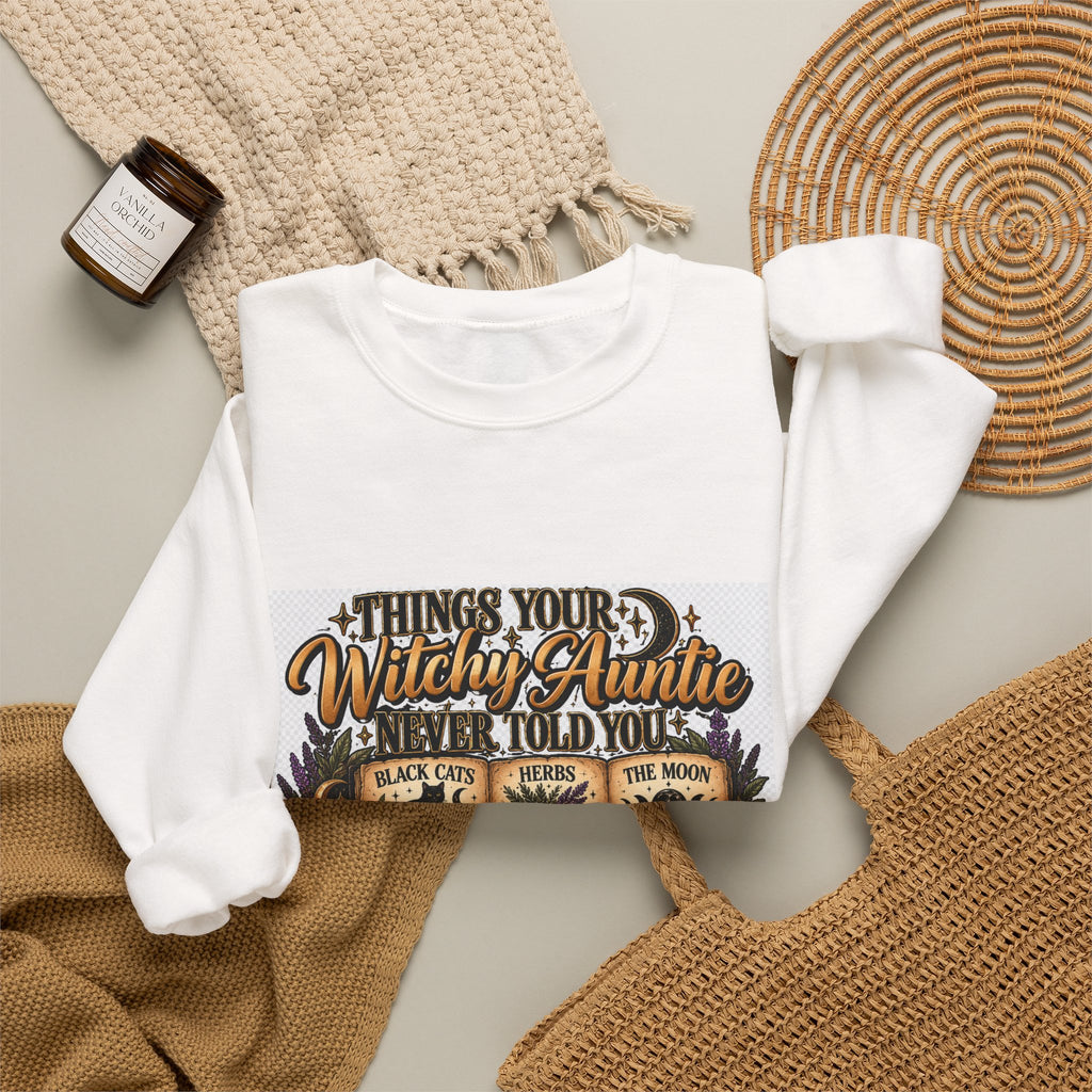 Witchy Auntie Crewneck Sweatshirt – Vintage Spellbook Graphic