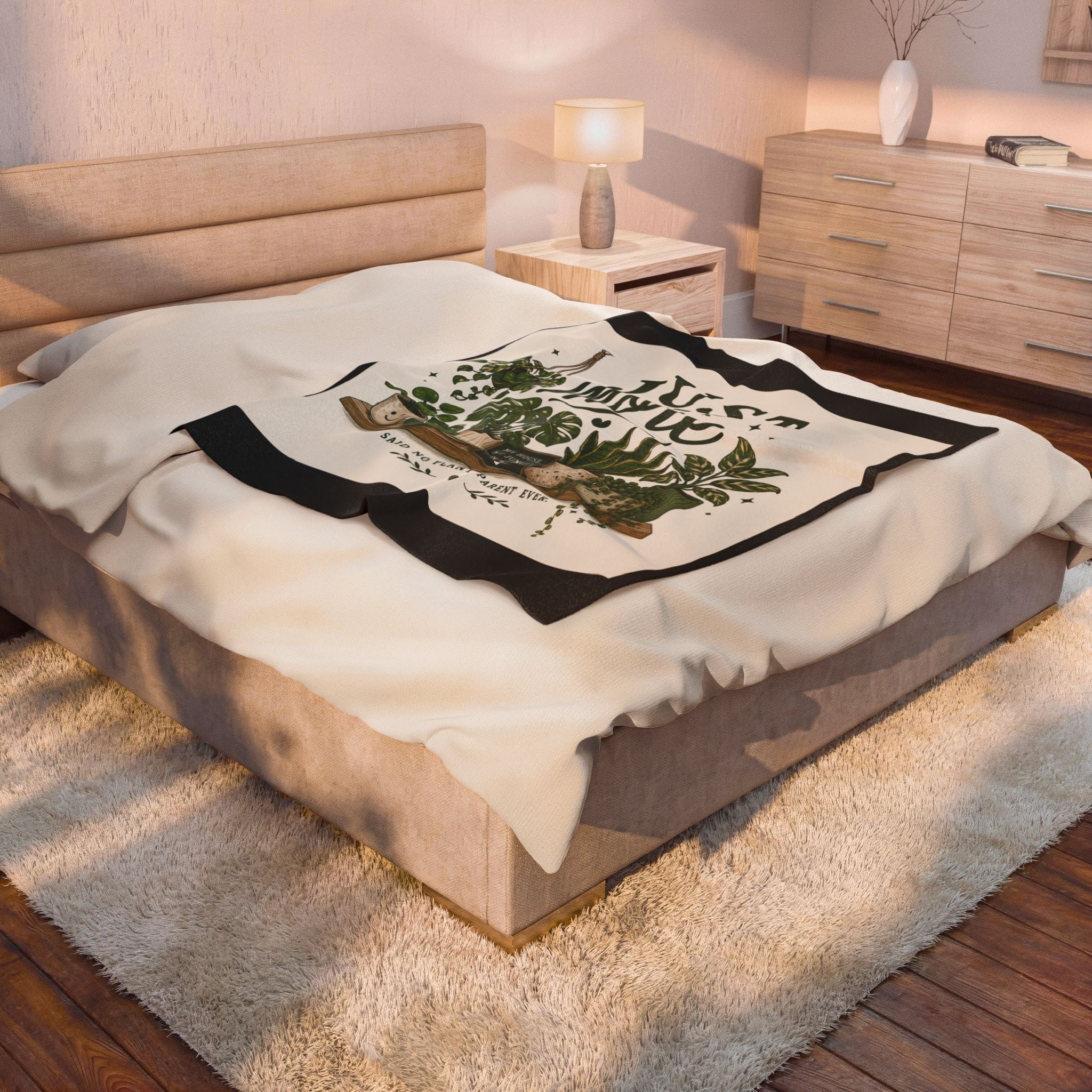 Plant Lover Velveteen Plush Blanket — "Just One More" Potted Plants Throw