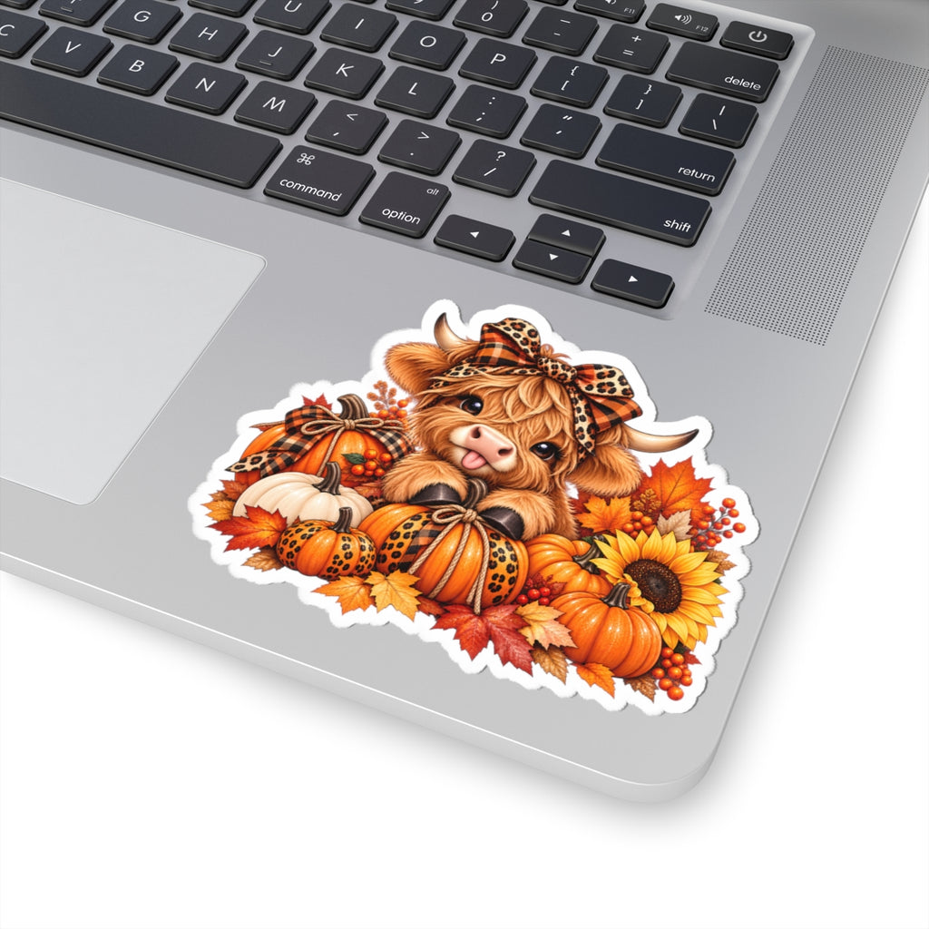 Fall Highland Cow Pumpkin Kiss-Cut Sticker