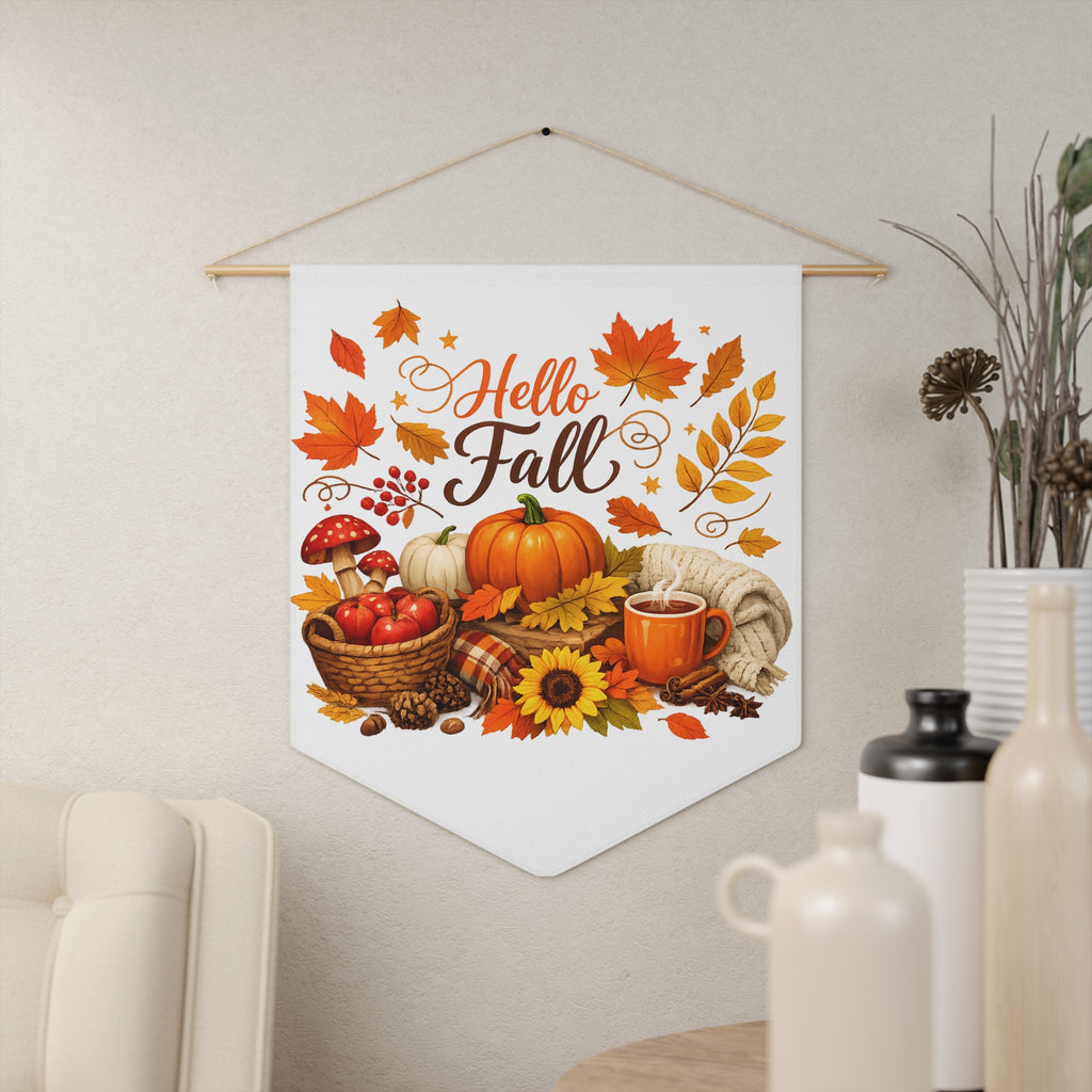 Hello Fall Pennant Banner – Autumn Pumpkin, Sunflower & Cozy Harvest Wall Flag