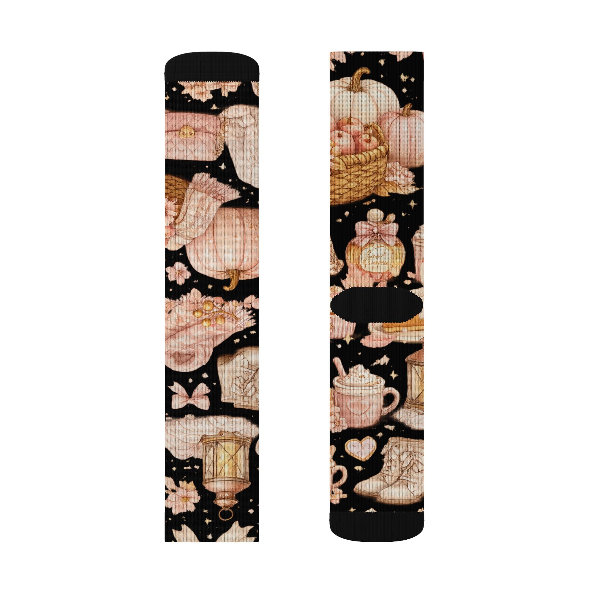 Floral Lantern Sublimation Socks — Black Rose Garden Crew Socks