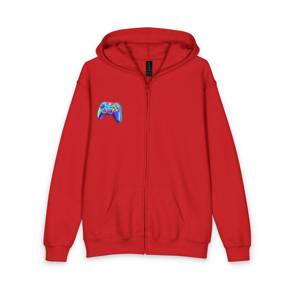 Youth Gamer Zip-Up Hoodie — Neon Retro Game Controller Design