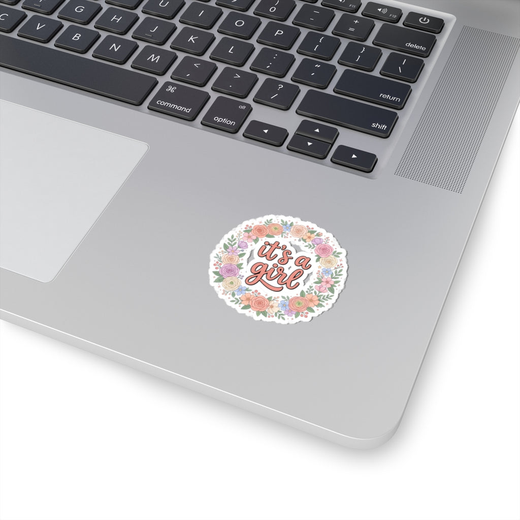 It's a Girl Floral Sticker — Baby Shower Announcement Kiss-Cut Sticker