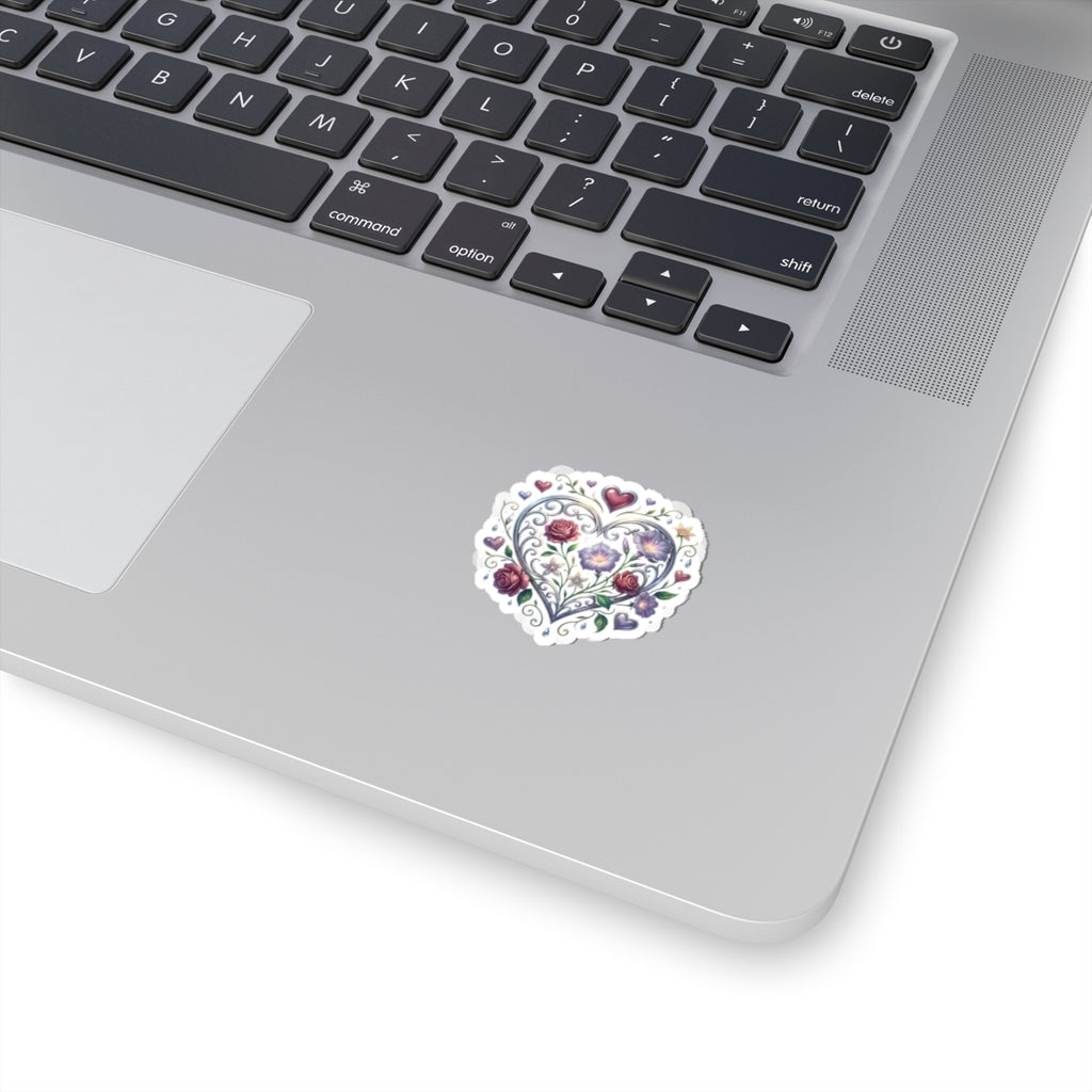 Floral Heart Kiss-Cut Sticker — Romantic Rose & Morning Glory Decorative Decal