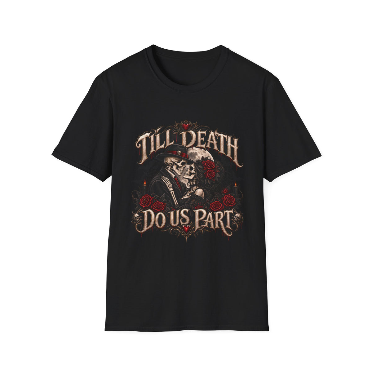 Till Death Do Us Part Skull & Rose T-Shirt — Gothic Couple Vows Tee