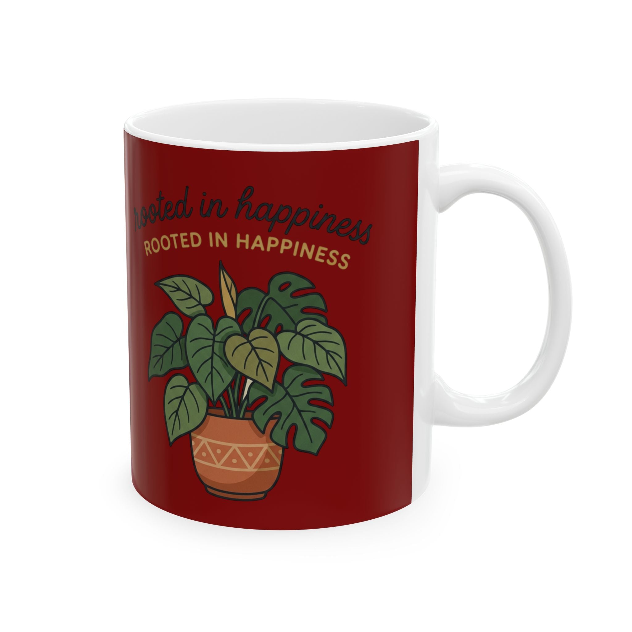 Plant Lover Mug — "Rooted in Happiness" Ceramic Coffee Cup (11oz & 15oz)