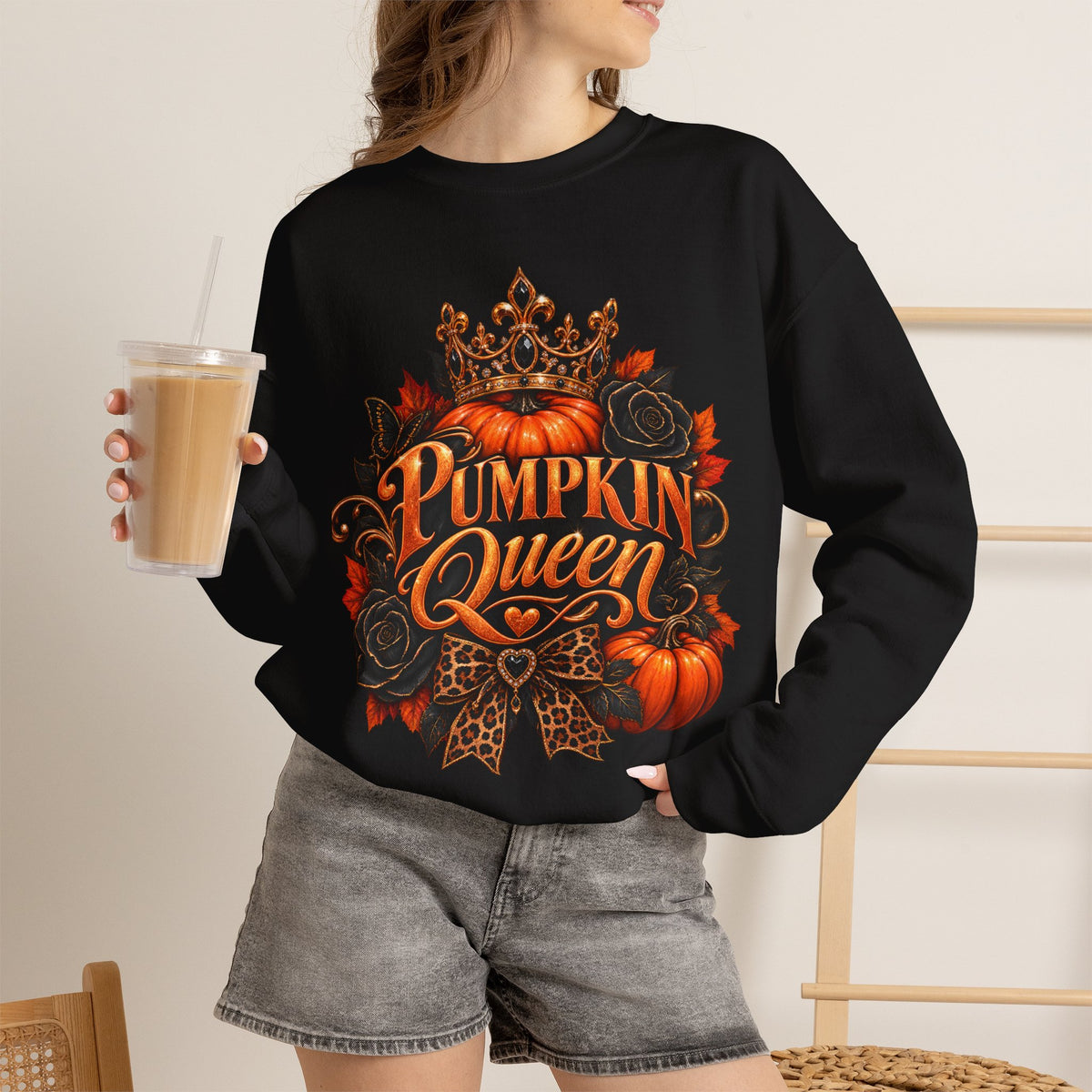 Pumpkin Queen Sweatshirt — Autumn Pumpkin Crown Fall Crewneck