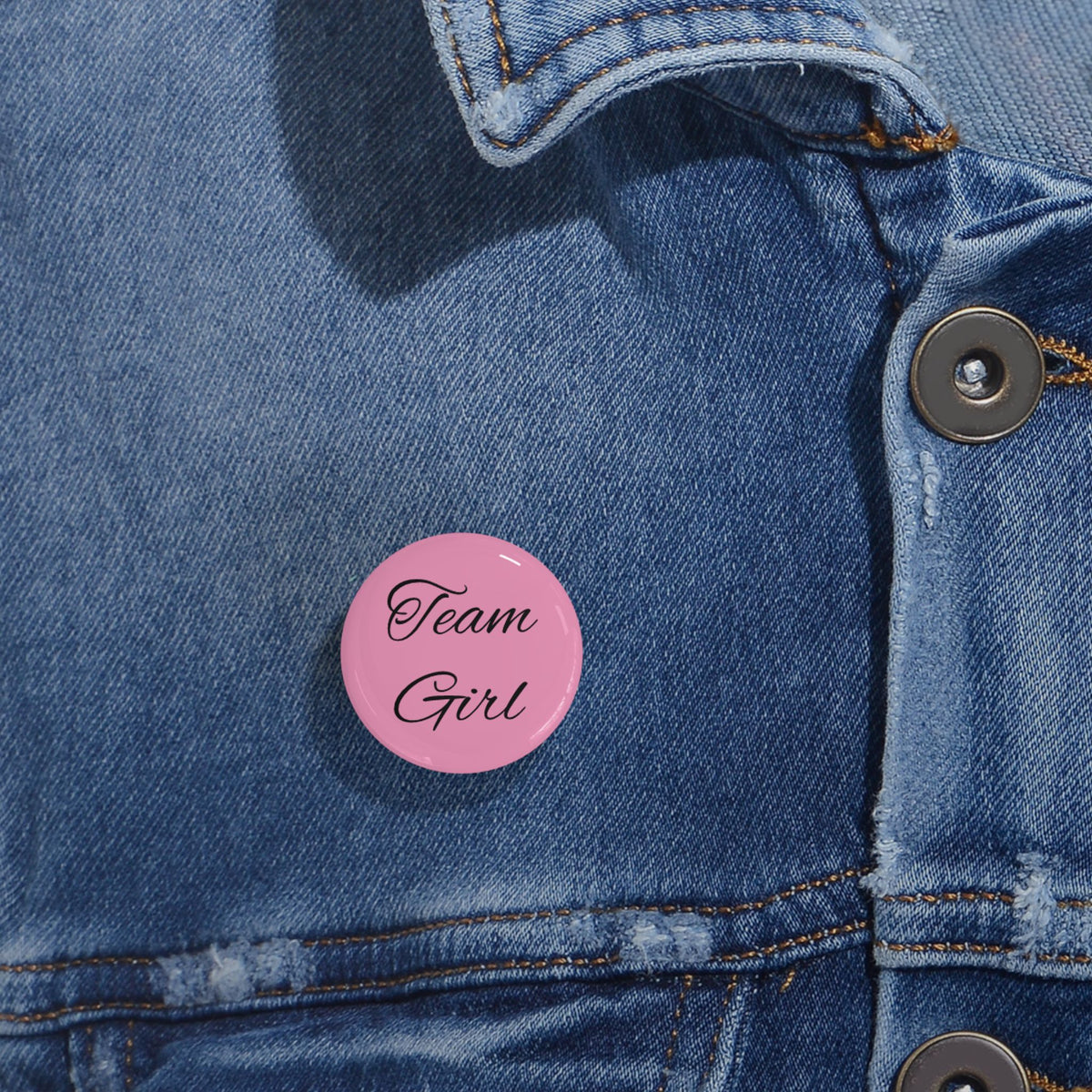 Team Girl Round Pin — Pink Script Button Badge for Bachelorette, Bridal Party & Girl Squad