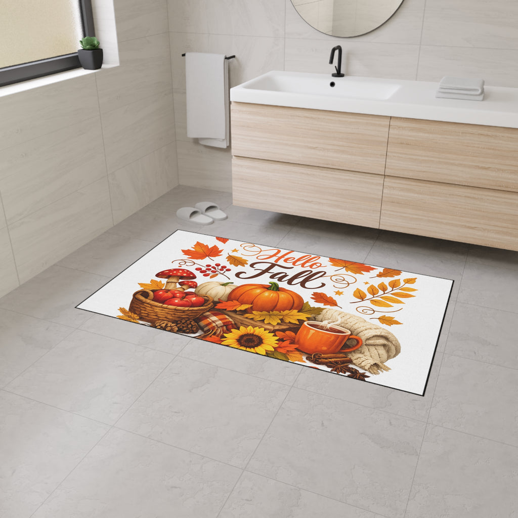 Hello Fall Heavy Duty Floor Mat — Autumn Pumpkin & Leaves Doormat