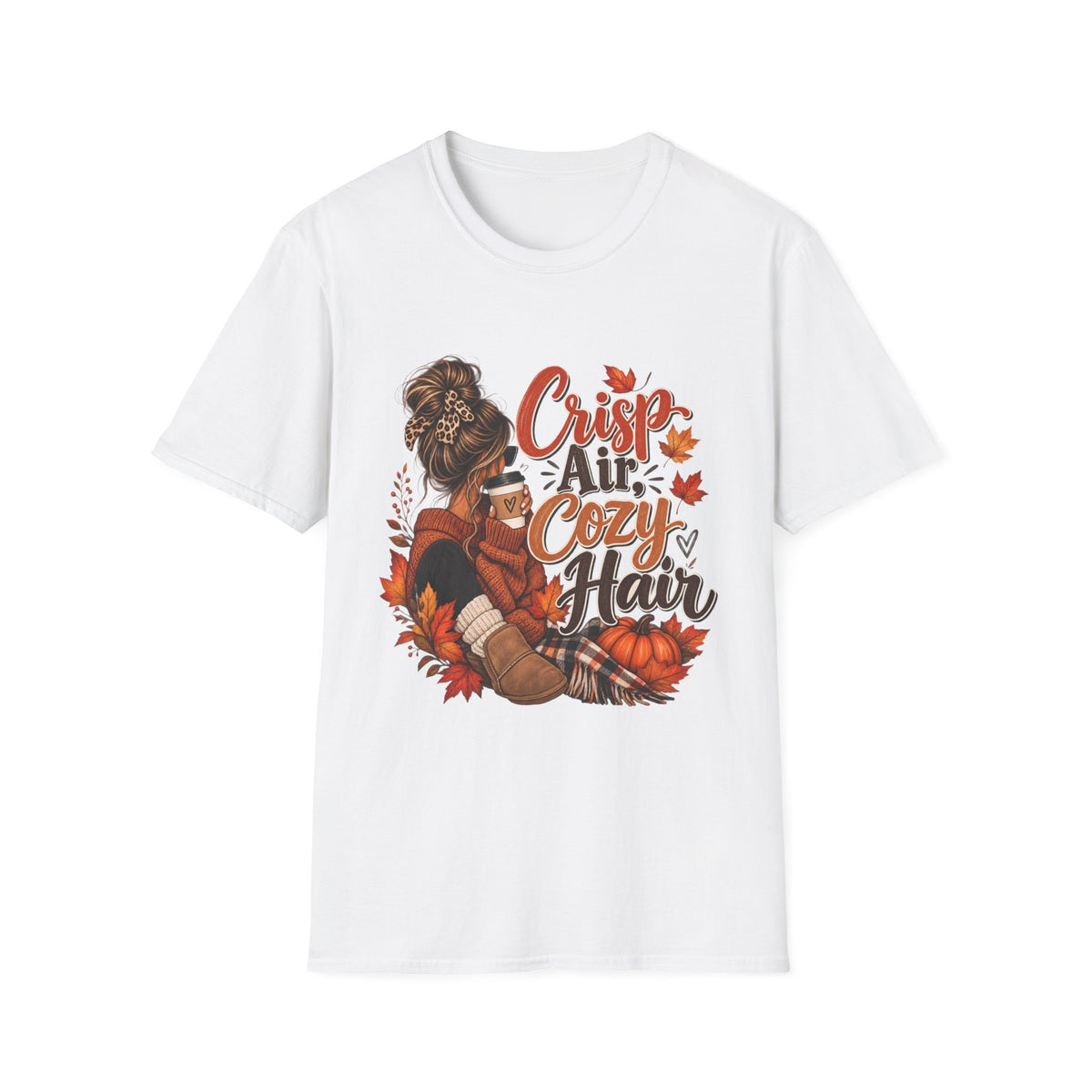 Cozy Fall Tee - "Crisp Air, Cozy Hair" Autumn Graphic T-Shirt