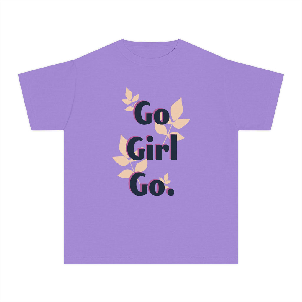 Go Girl Go Youth Tee — Motivational Floral Graphic Shirt for Girls