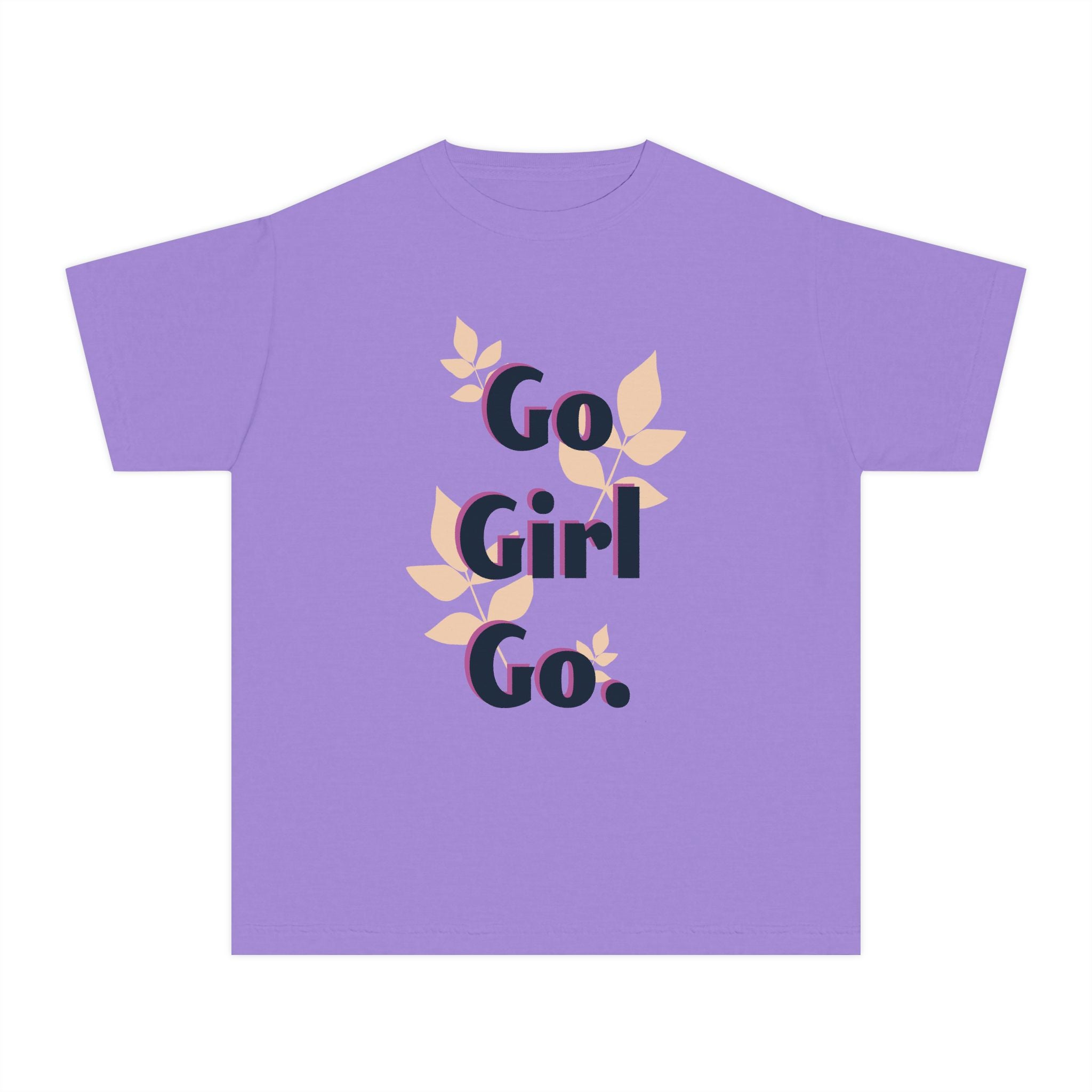 Go Girl Go Youth Tee — Motivational Floral Graphic Shirt for Girls