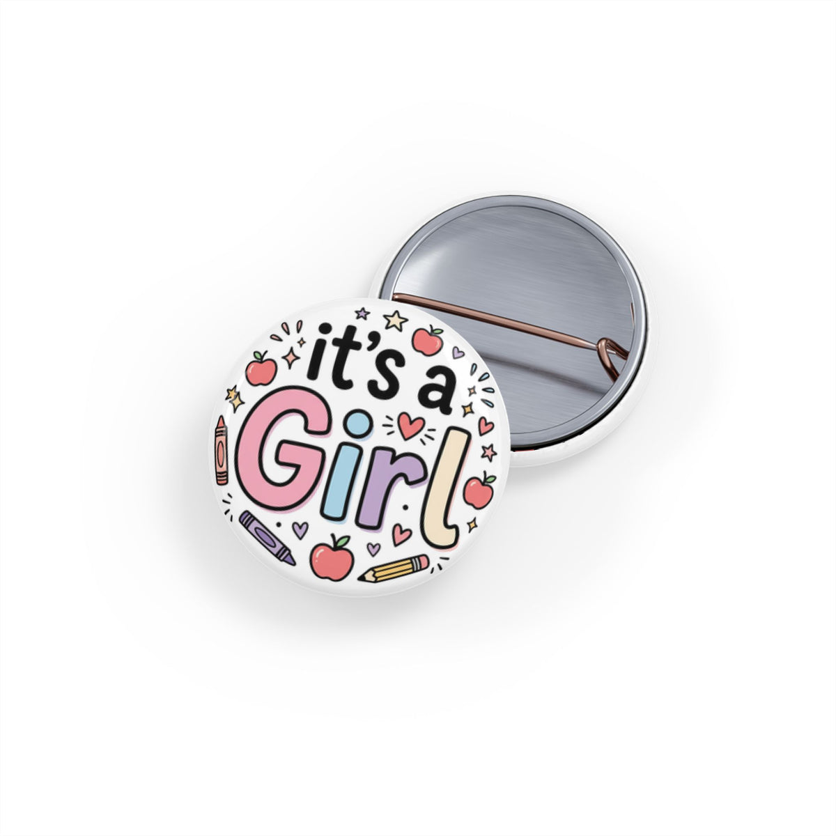 It's a Girl Round Pin — Cute Baby Shower Announcement Button
