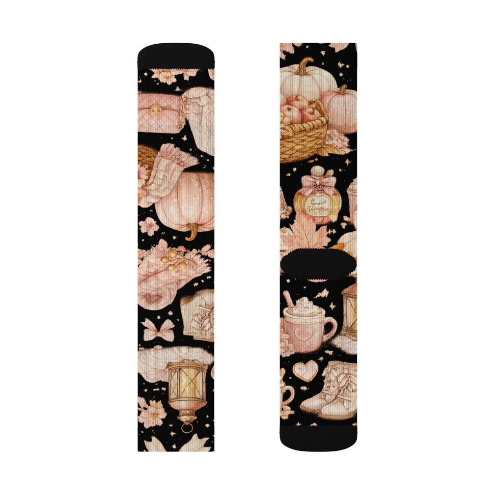 Floral Lantern Sublimation Socks — Black Rose Garden Crew Socks