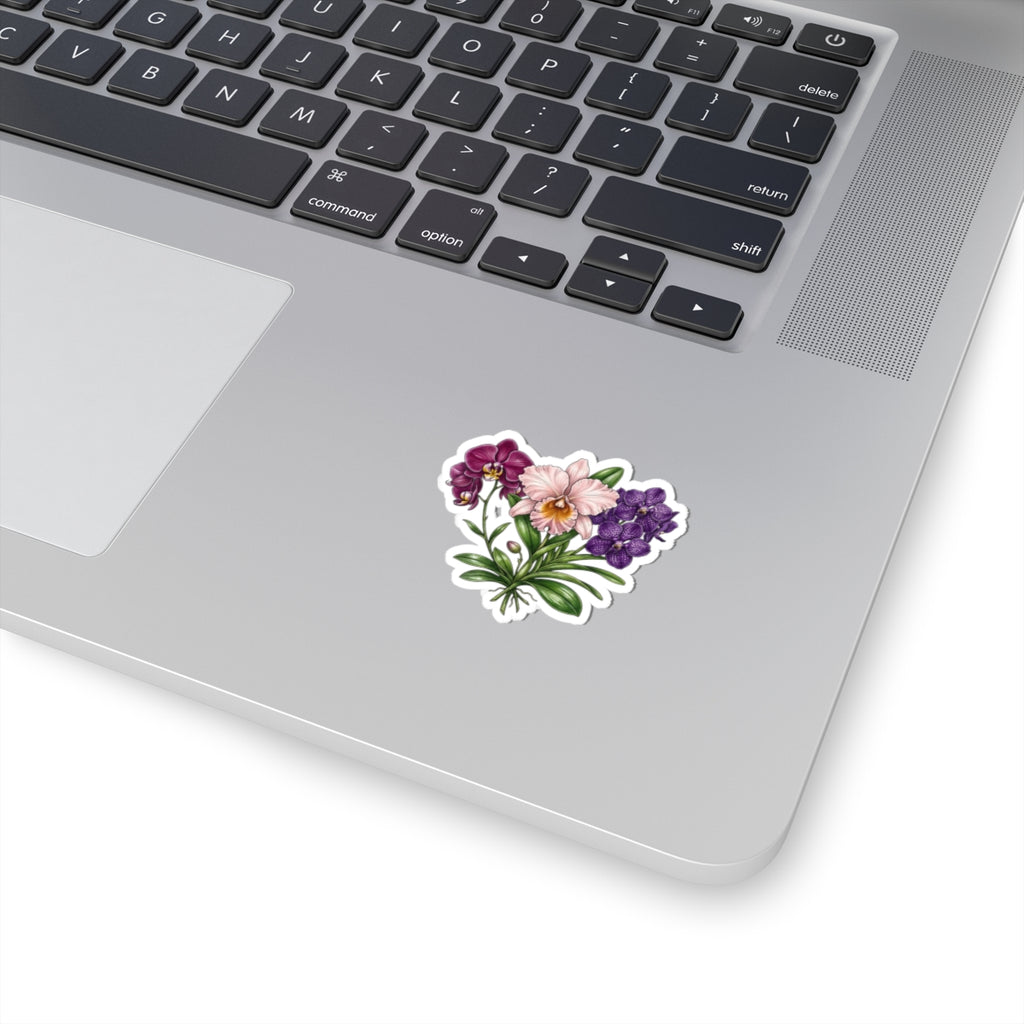Orchid Bouquet Kiss-Cut Sticker — Purple & Pink Floral Laptop Decal