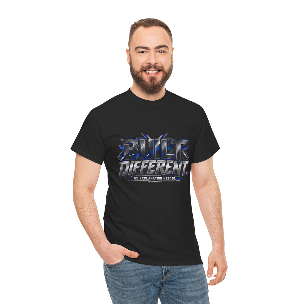 Built Different T-Shirt — Bold Metallic Graphic Tee ('Built Different')