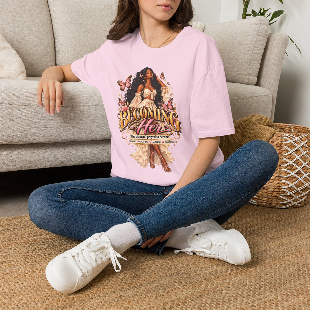 Becoming Her T-Shirt — Empowering Woman Butterfly Graphic Tee