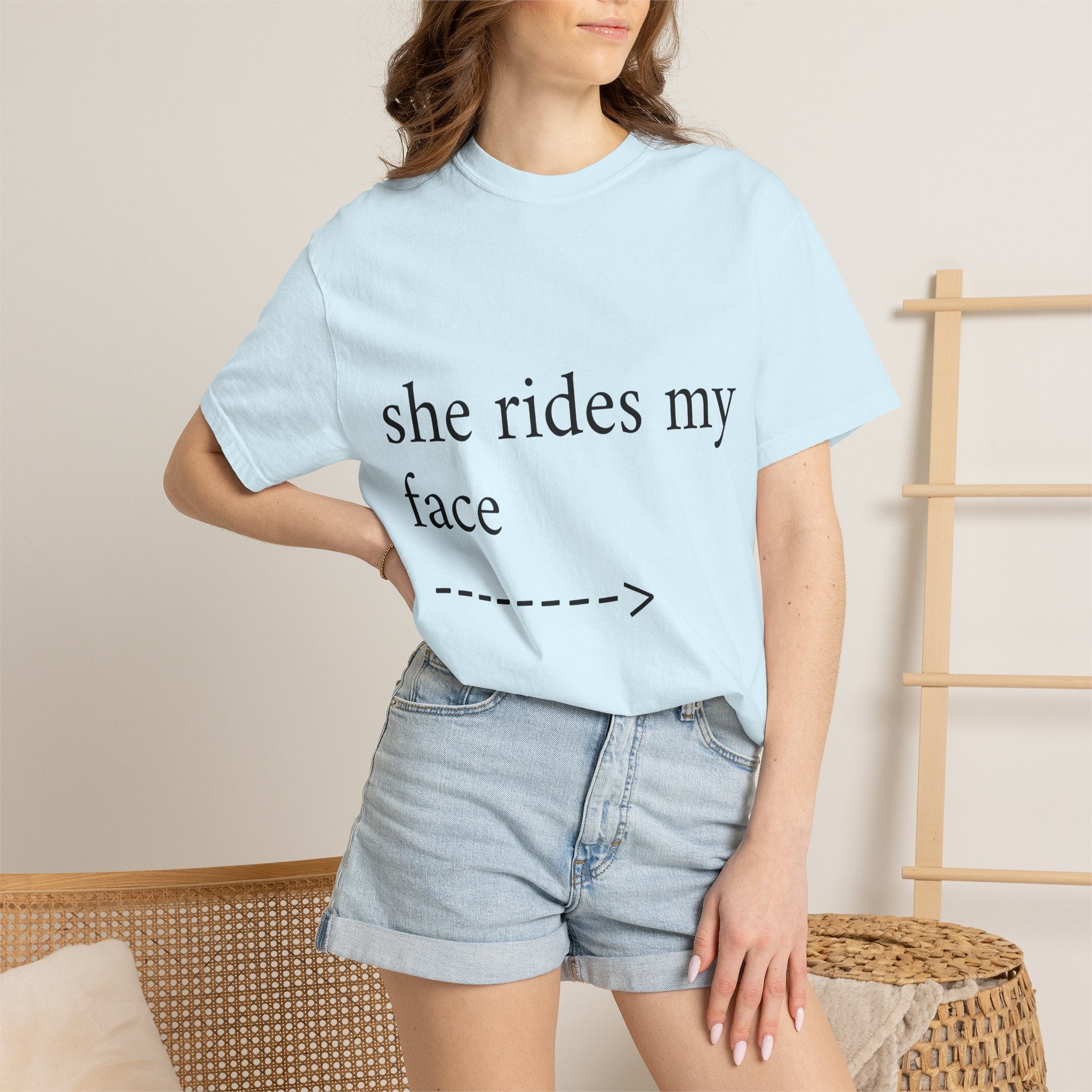 Graphic T-Shirt — "She Rides My Face" Couple Humor Tee