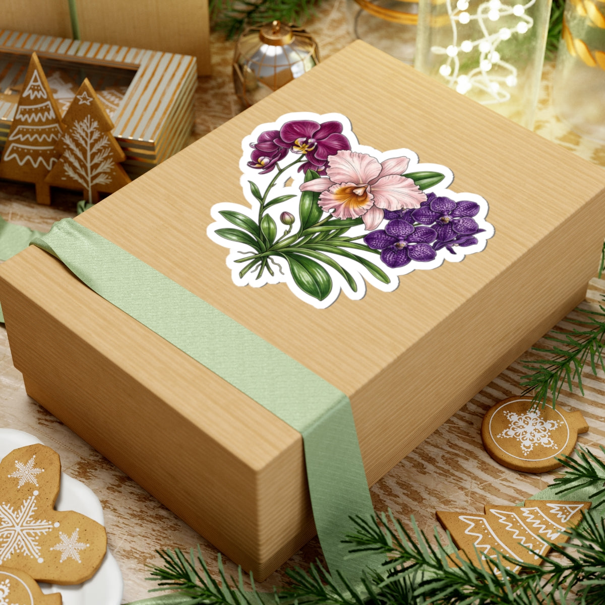 Orchid Bouquet Kiss-Cut Sticker — Purple & Pink Floral Laptop Decal