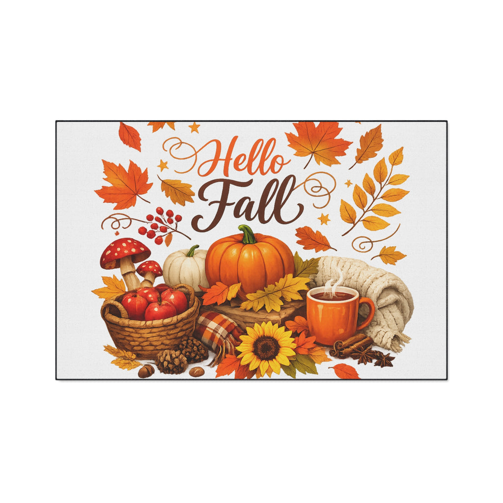 Hello Fall Heavy Duty Floor Mat — Autumn Pumpkin & Leaves Doormat