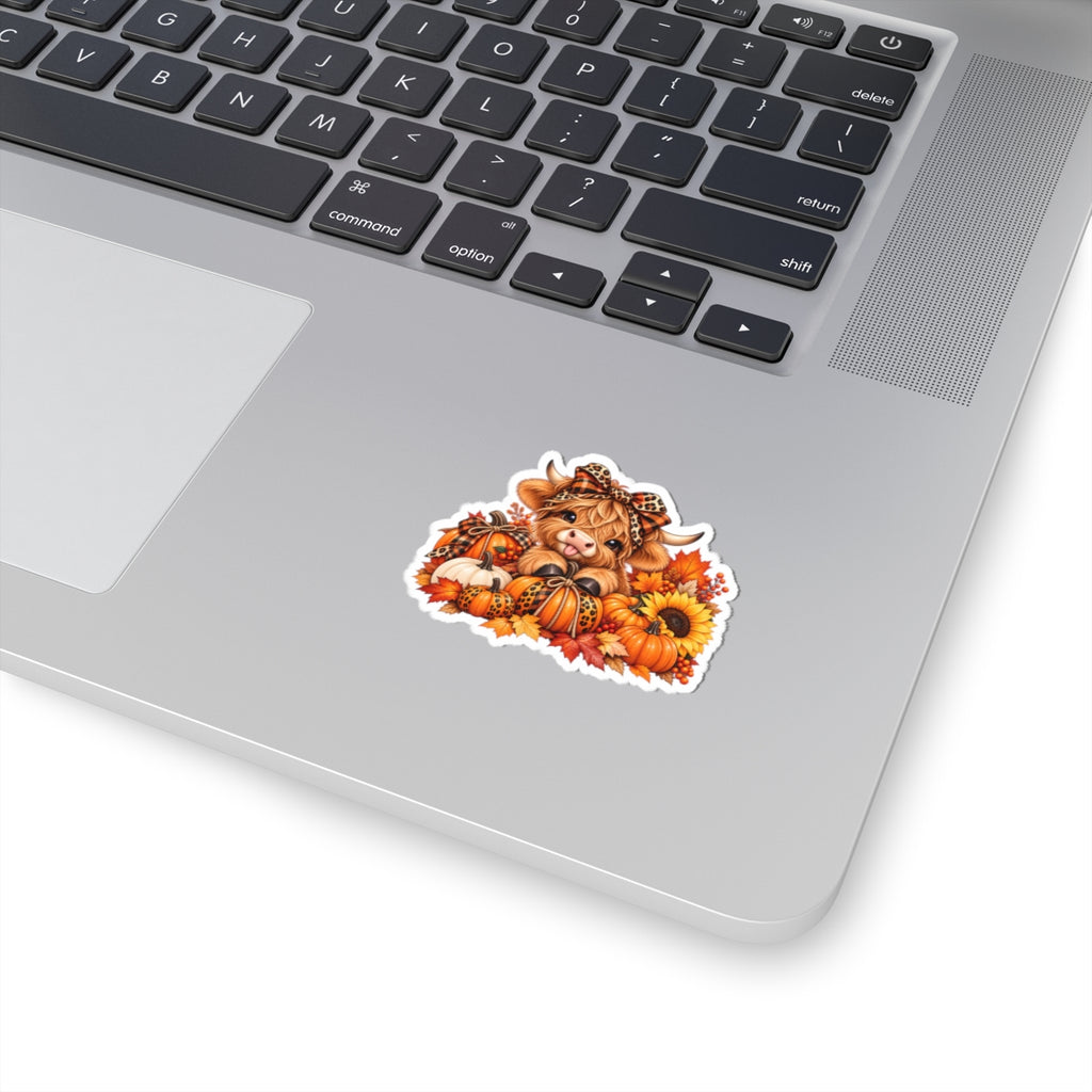Fall Highland Cow Pumpkin Kiss-Cut Sticker