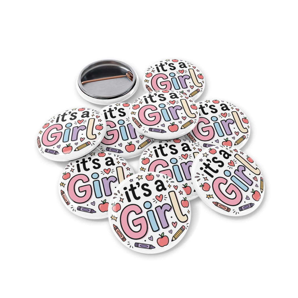 It's a Girl Round Pin — Cute Baby Shower Announcement Button
