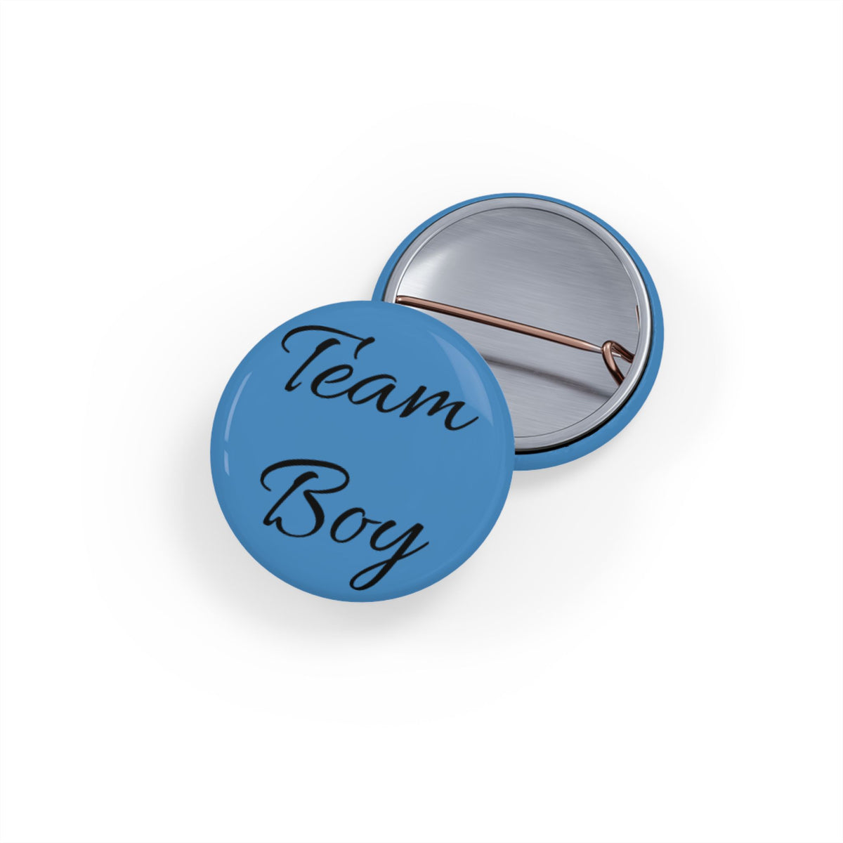 Team Boy Round Pin Button — Blue Gender Reveal/Announcement Accessory