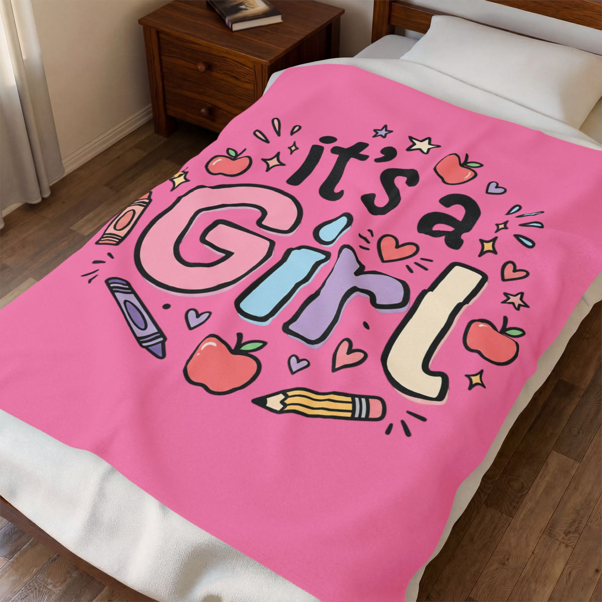 It's a Girl Velveteen Plush Blanket – Pink Baby Announcement & Newborn Gift