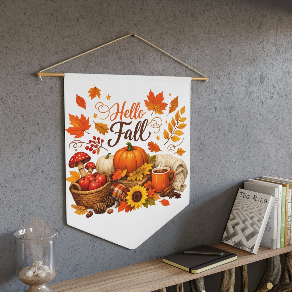 Hello Fall Pennant Banner – Autumn Pumpkin, Sunflower & Cozy Harvest Wall Flag