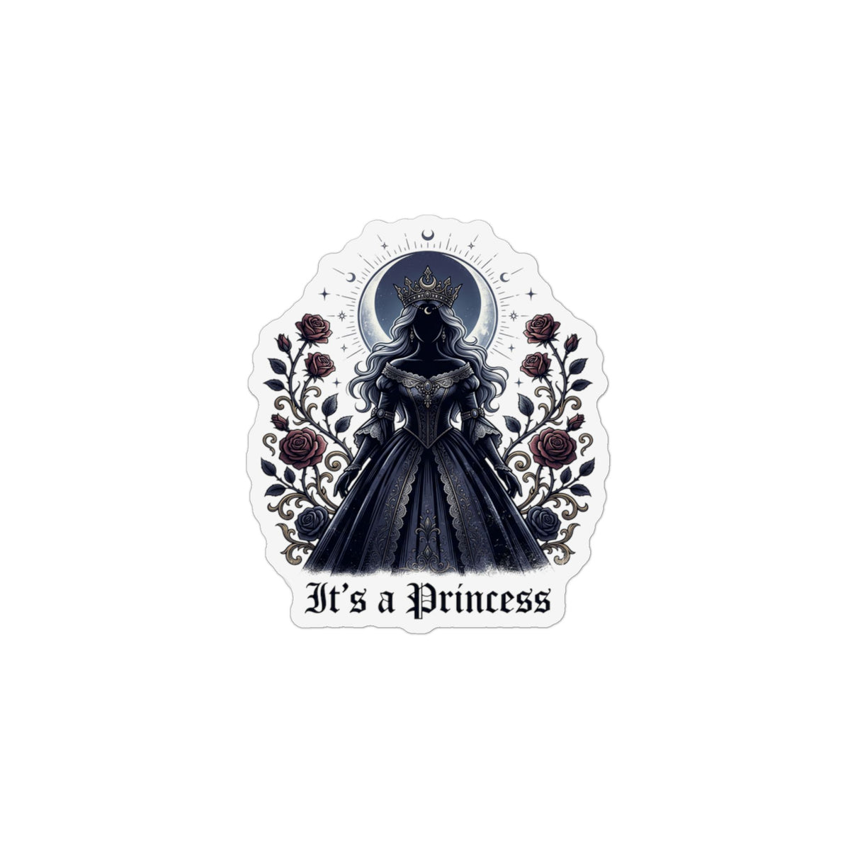 Gothic "It's a Princess" Custom Shape Magnet — Dark Princess Floral Fridge Sticker