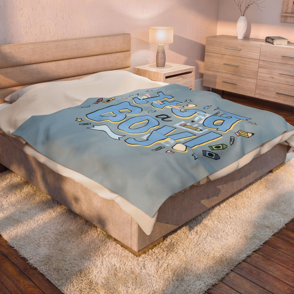 It's a Boy Velveteen Plush Blanket – Baby Shower Newborn Gift