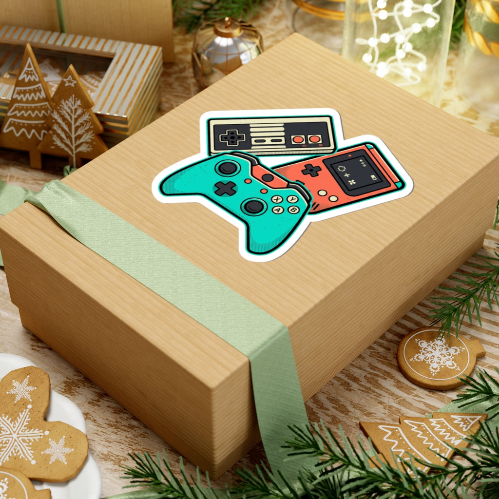 Retro Gaming Controllers Kiss-Cut Sticker — Vintage Console & Handheld Vinyl Decal