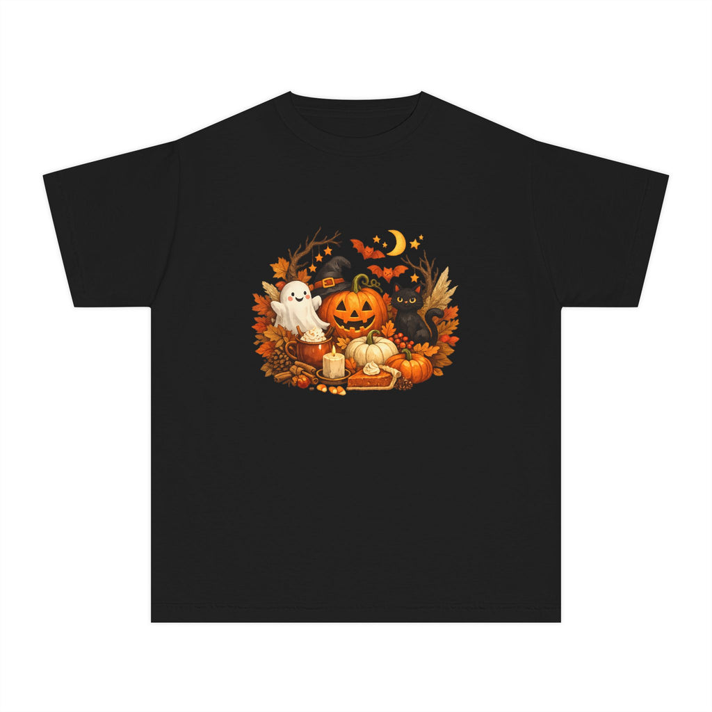 Kids' Halloween Pumpkin Patch Tee — Cute Ghost & Black Cat Fall Shirt