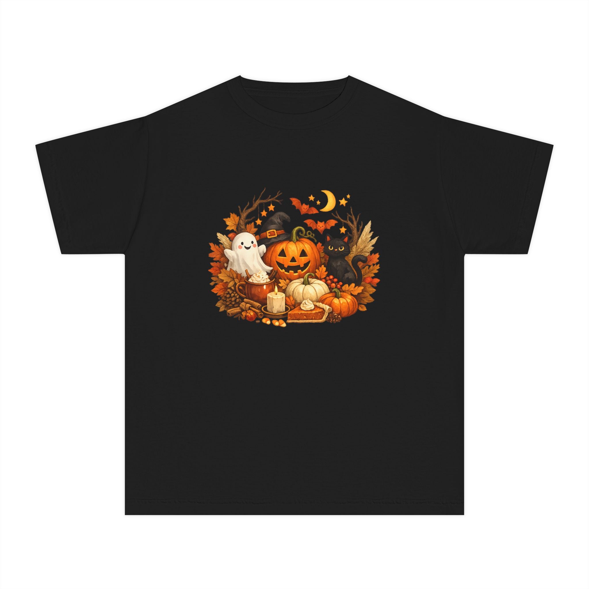 Kids' Halloween Pumpkin Patch Tee — Cute Ghost & Black Cat Fall Shirt