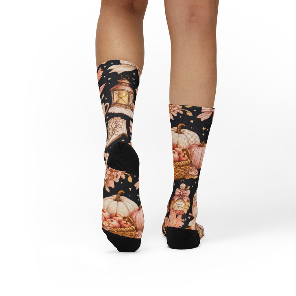 Floral Lantern Sublimation Socks — Black Rose Garden Crew Socks