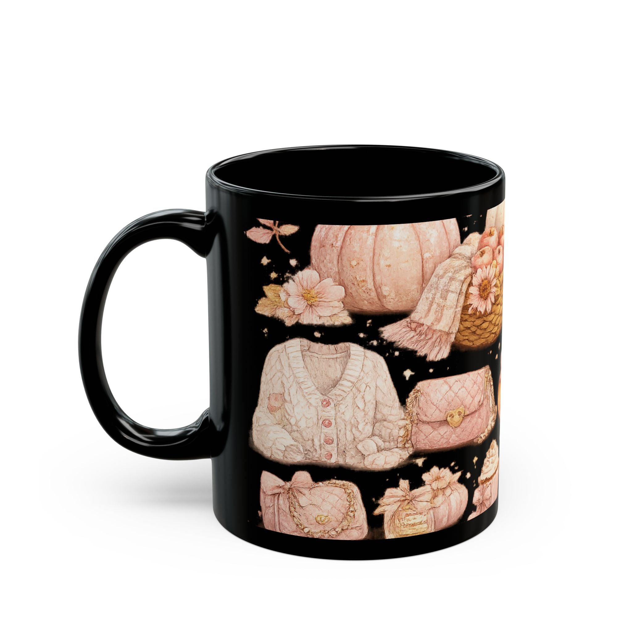 Autumn Cozy Pattern Mug — Pumpkin, Lantern & Warm Dessert Black Coffee Cup