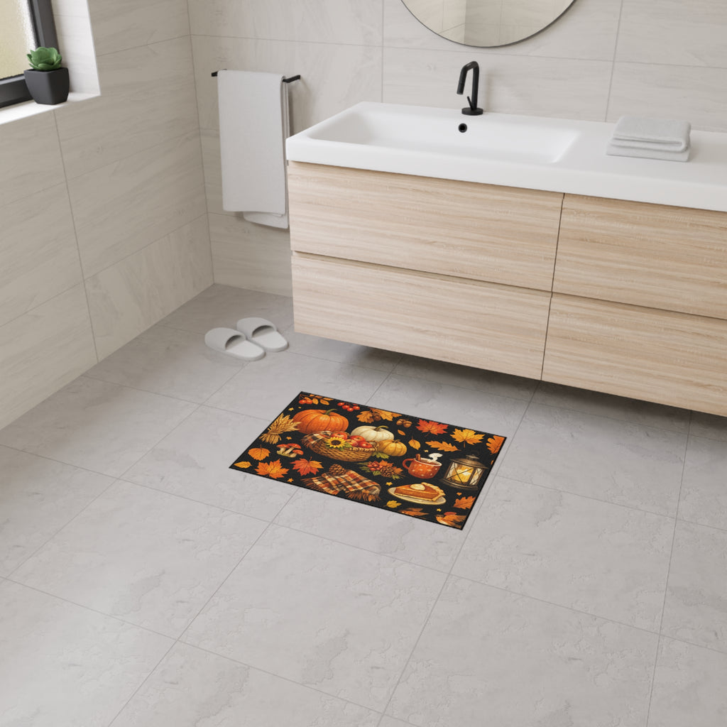 Autumn Harvest Floor Mat — Fall Pumpkin & Leaves Doormat