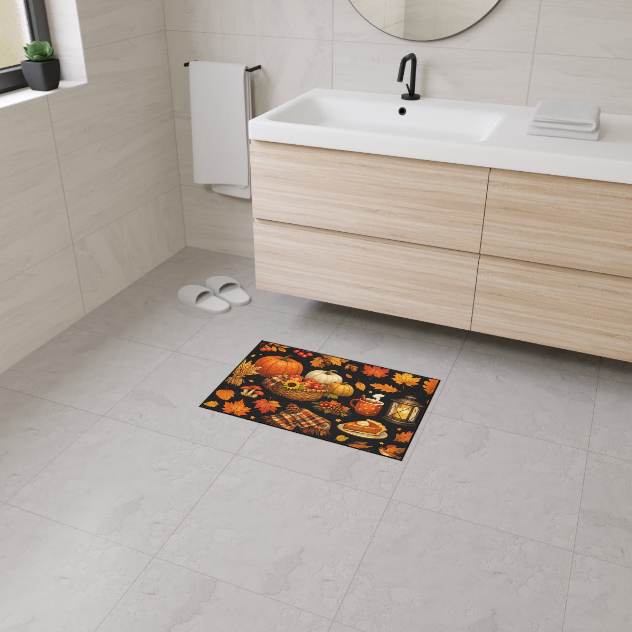 Autumn Harvest Floor Mat — Fall Pumpkin & Leaves Doormat