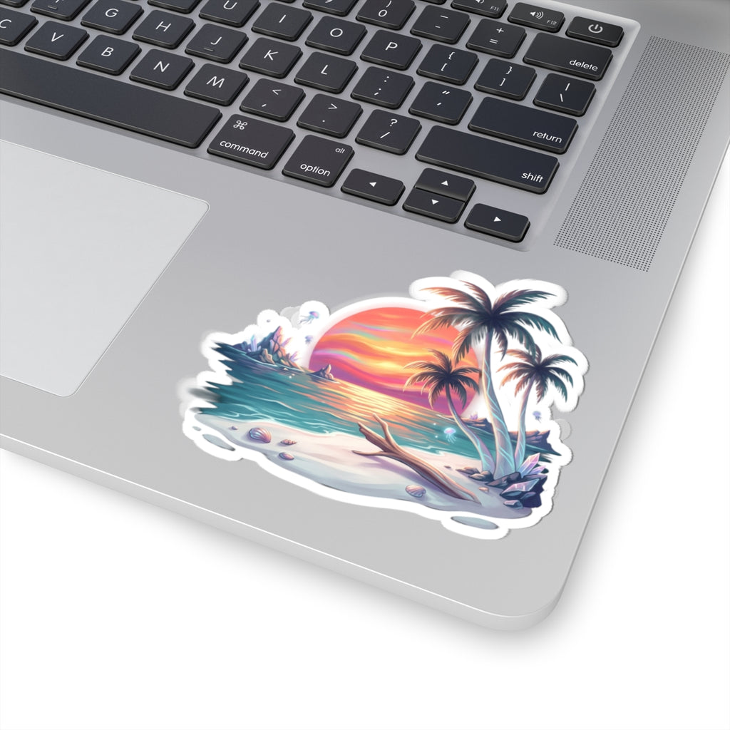 Beach Sunset Sticker — Tropical Palm Paradise Kiss-Cut Decal