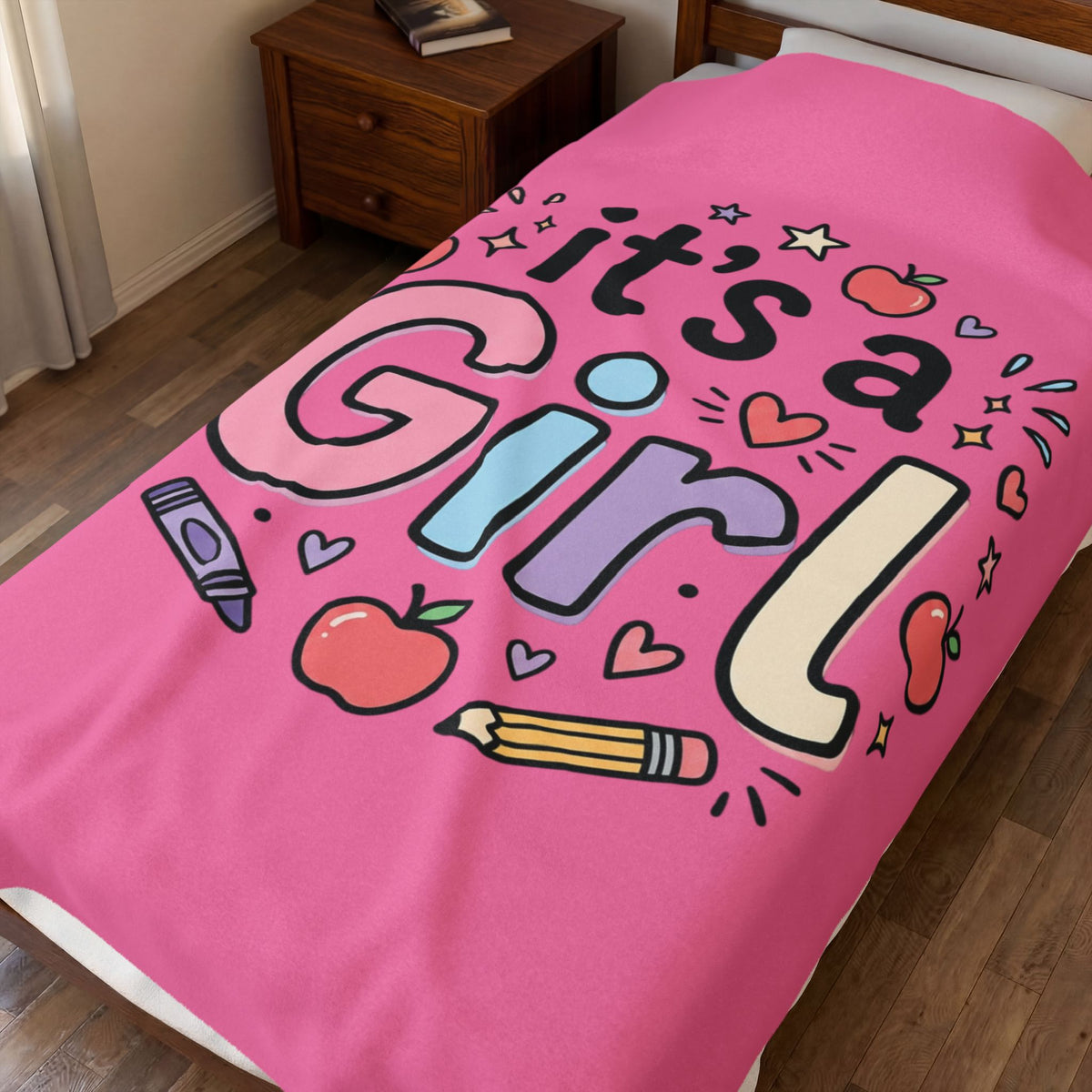 It's a Girl Velveteen Plush Blanket – Pink Baby Announcement & Newborn Gift