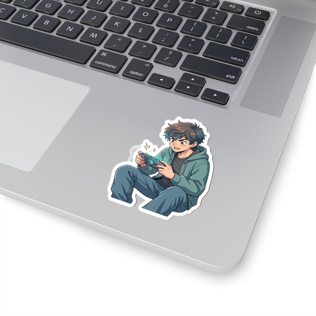 Gamer Boy Sticker — Cute Anime-Style Mobile Gaming Kiss-Cut Decal