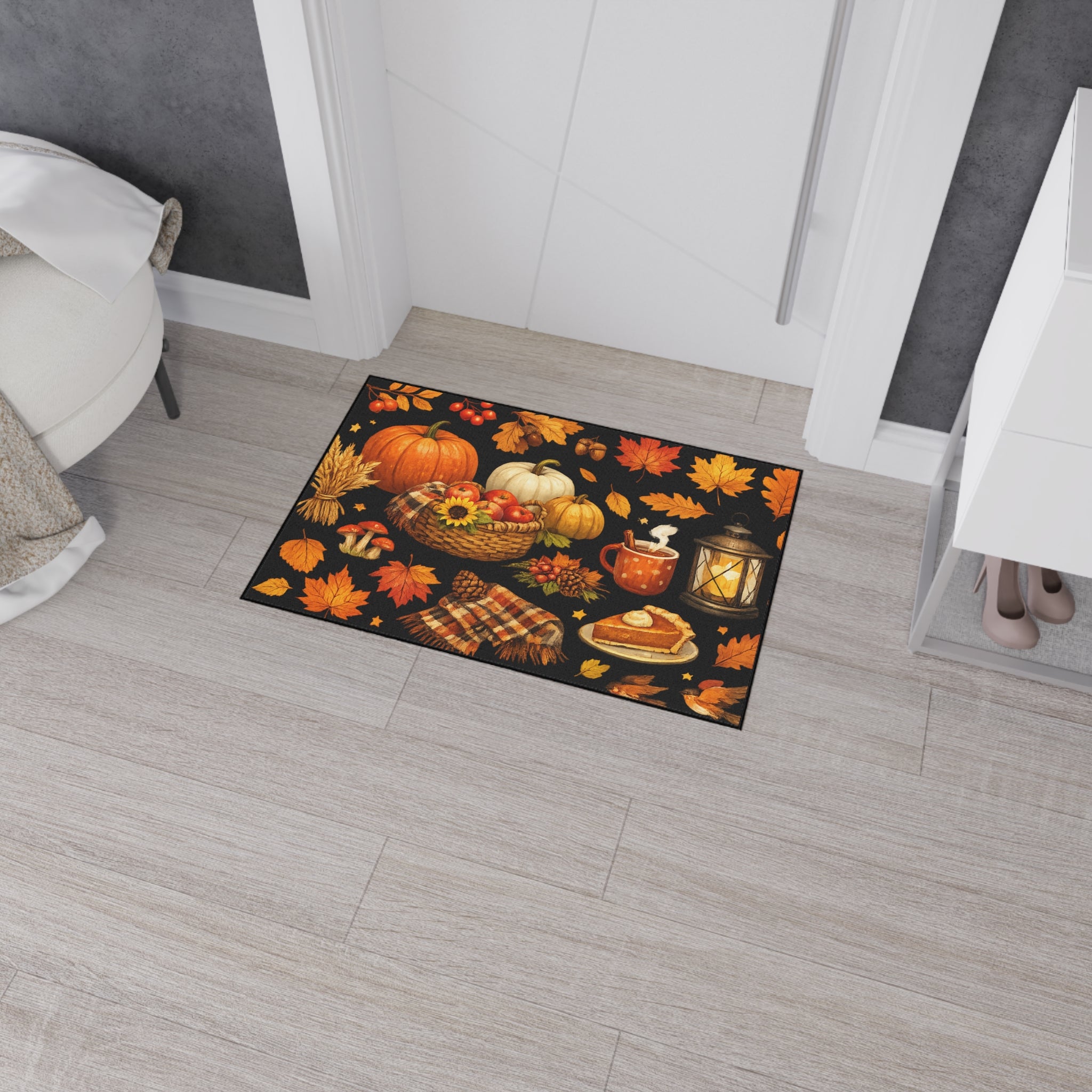 Autumn Harvest Floor Mat — Fall Pumpkin & Leaves Doormat