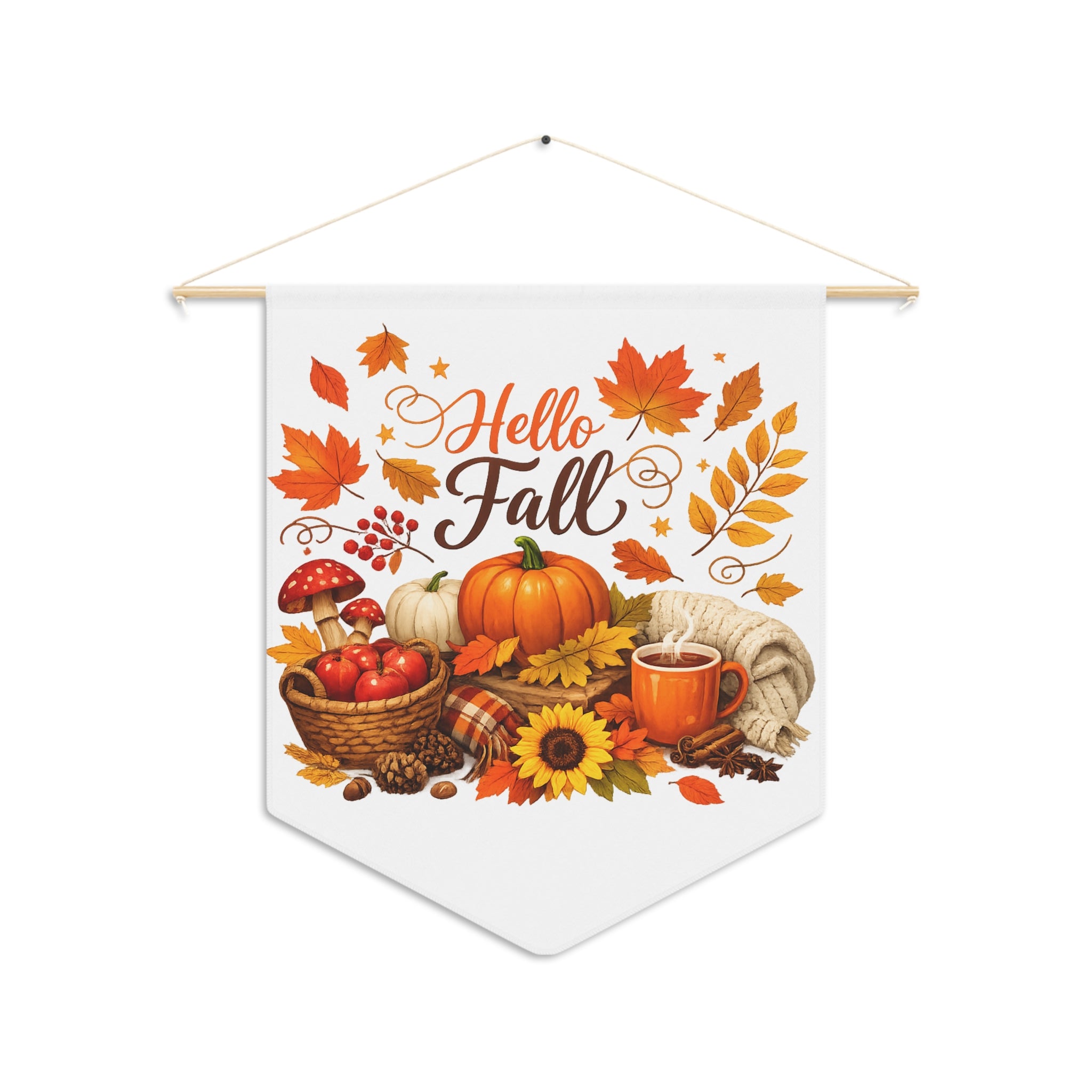 Hello Fall Pennant Banner – Autumn Pumpkin, Sunflower & Cozy Harvest Wall Flag