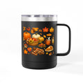 Autumn Harvest 15oz Travel Mug — Pumpkin, Leaves & Pie Fall Tumbler