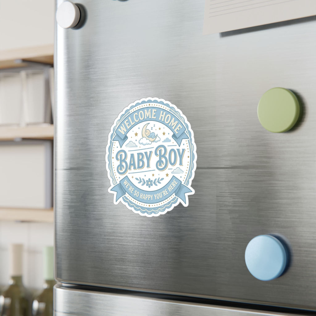 Baby Boy Welcome Home Vinyl Decal — Kiss-Cut Sticker (Newborn Nursery, Baby Shower Gift)