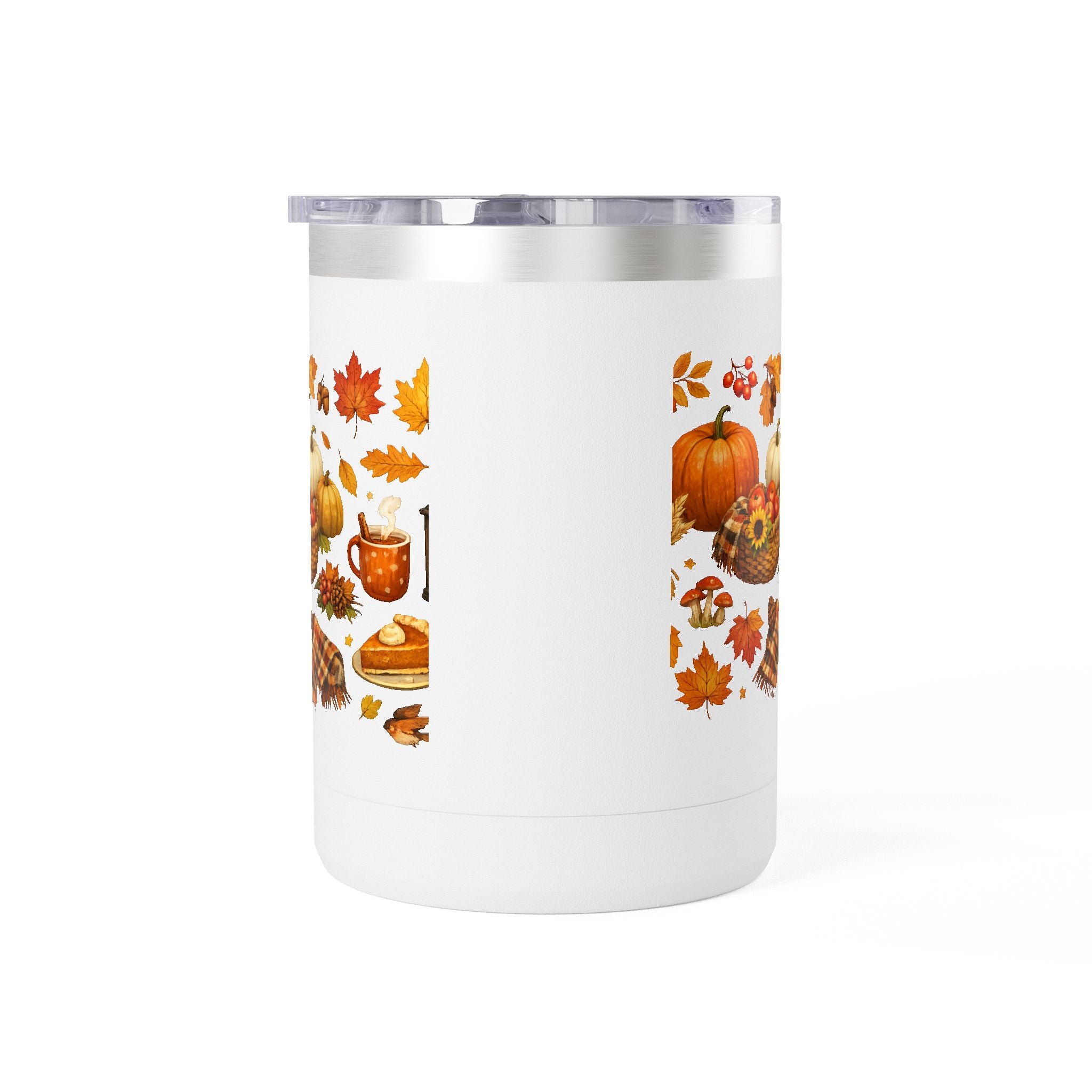 Autumn Harvest 15oz Travel Mug — Pumpkin, Leaves & Pie Fall Tumbler