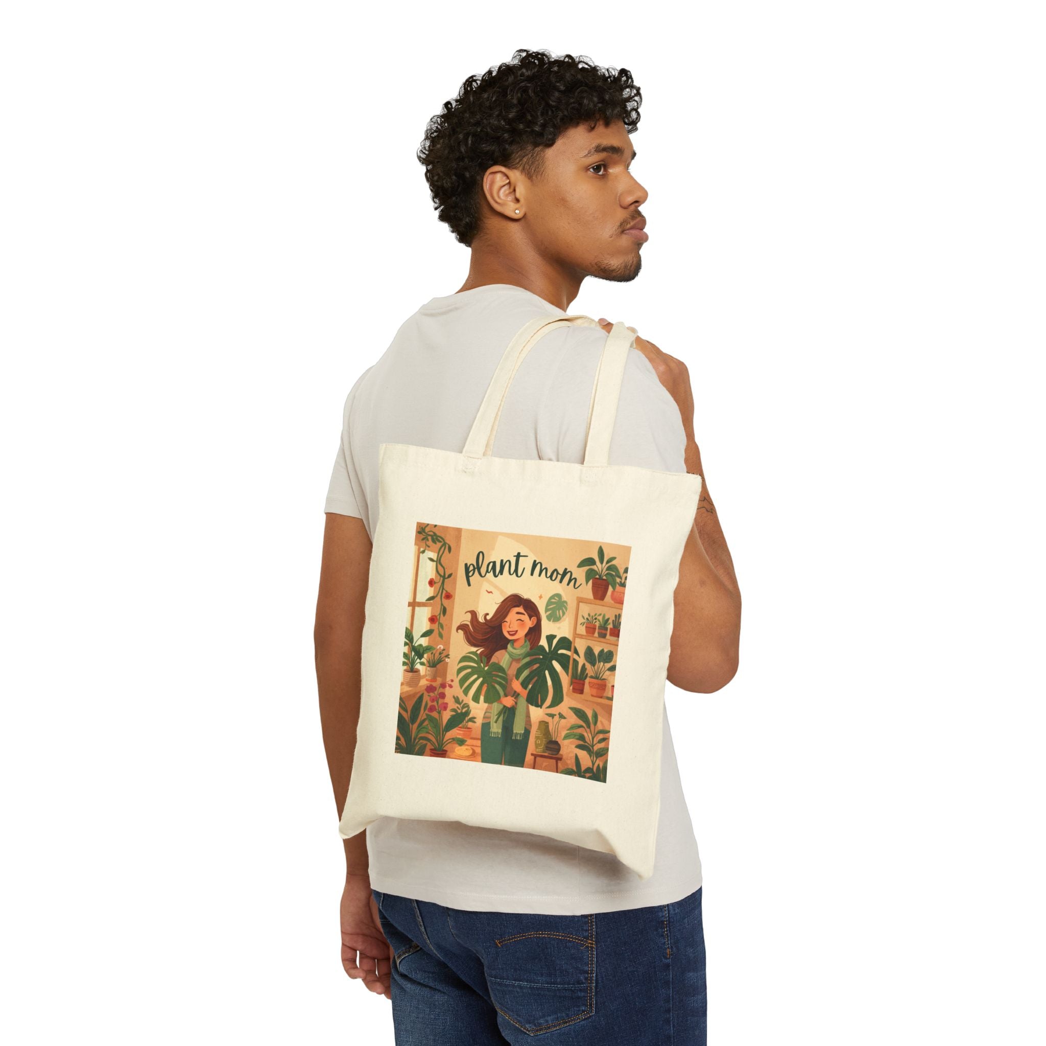 Plant Mom Canvas Tote Bag — Cute Indoor Plant Lover Grocery Beach Tote